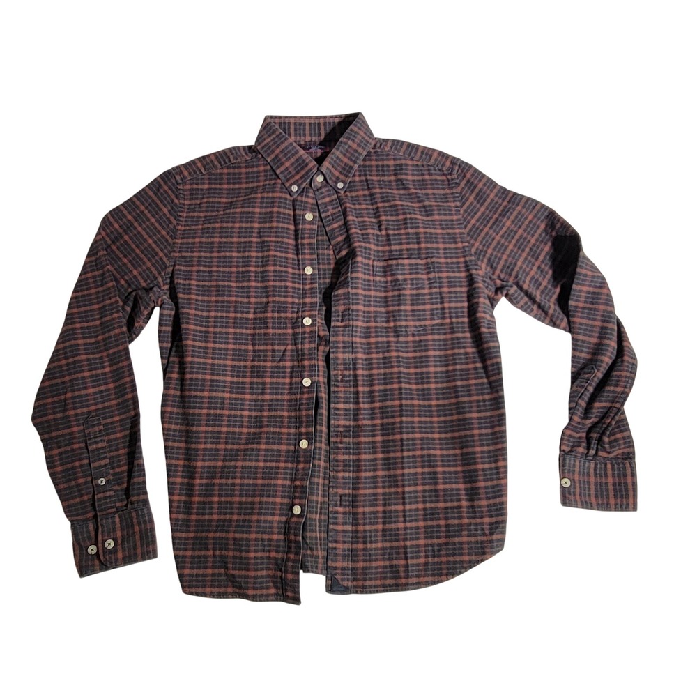 UNTUCKit Mens L Slim Fit Plaid Button Down Shirt Orange Navy Cotton Elbow Pad